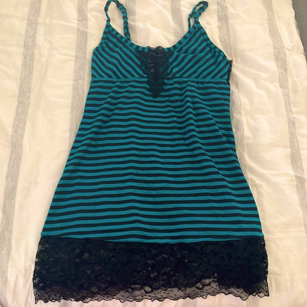 Sexy and sweet - Teal with black lace slip nightie